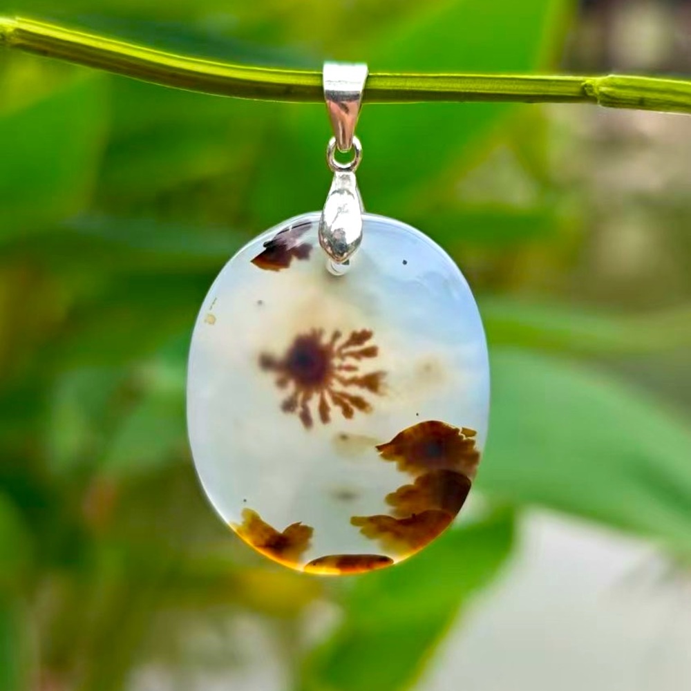 Sterling Silver Natural‎ Scenic Dendritic Agate Pendant 1293